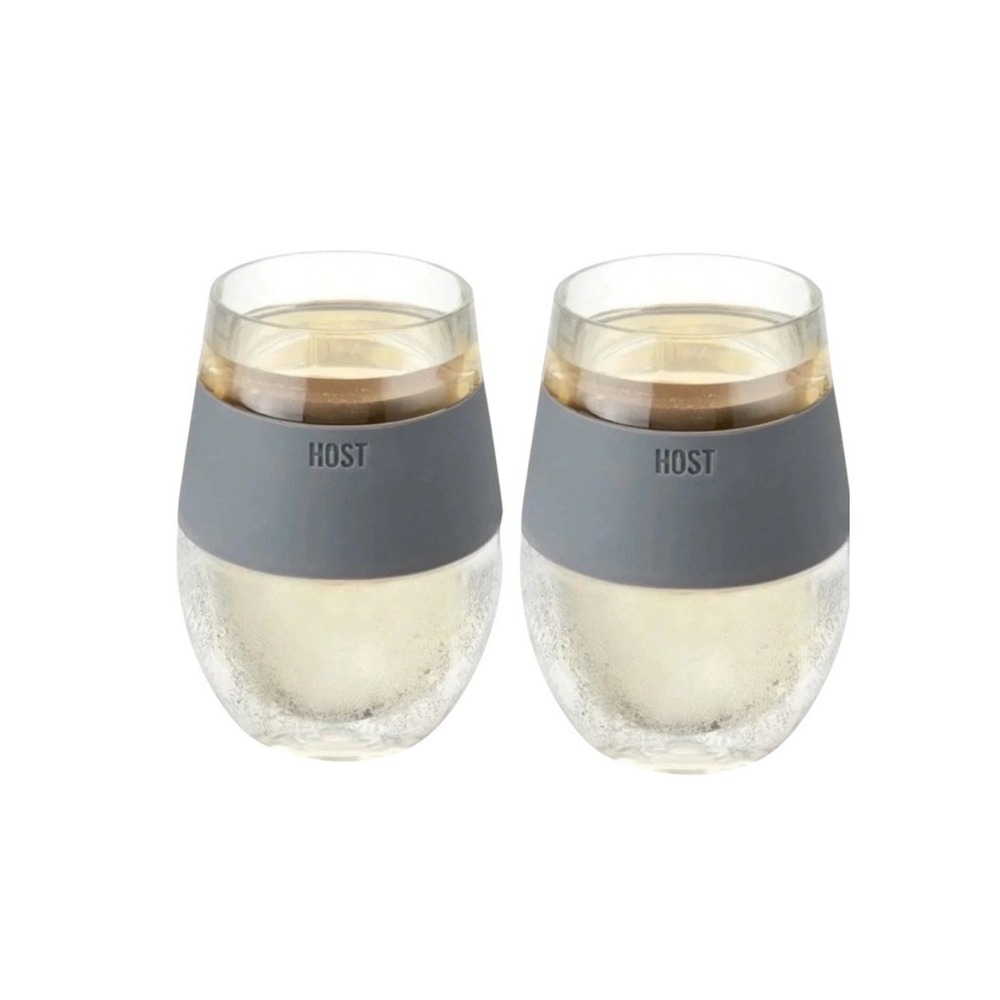 Host FREEZE Cooling‎ Wine Glasses Set of 2 Grey Stemless Insulated Gel Tumblers